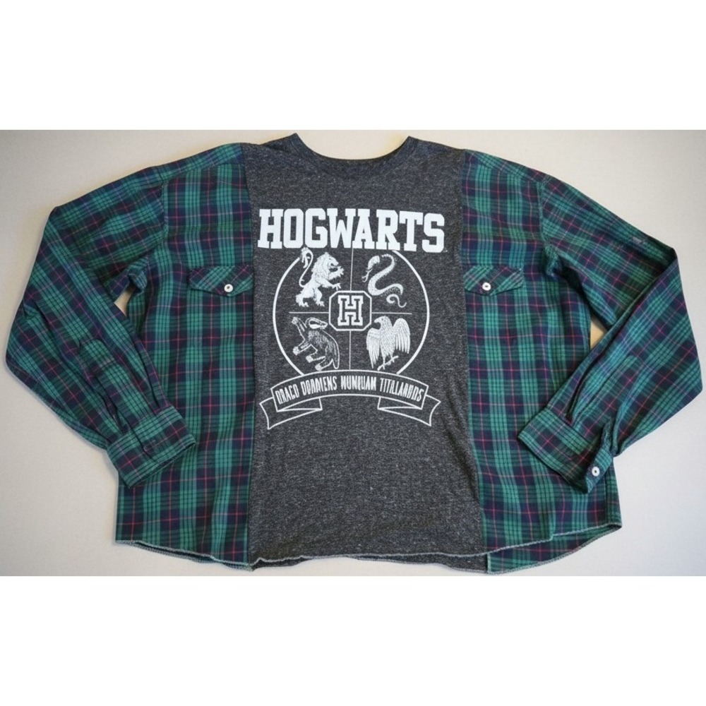 Harry Potter Hogwarts Mens 2XL Handmade Flannel Graphic Shirt Long Sleeve‎ Plaid